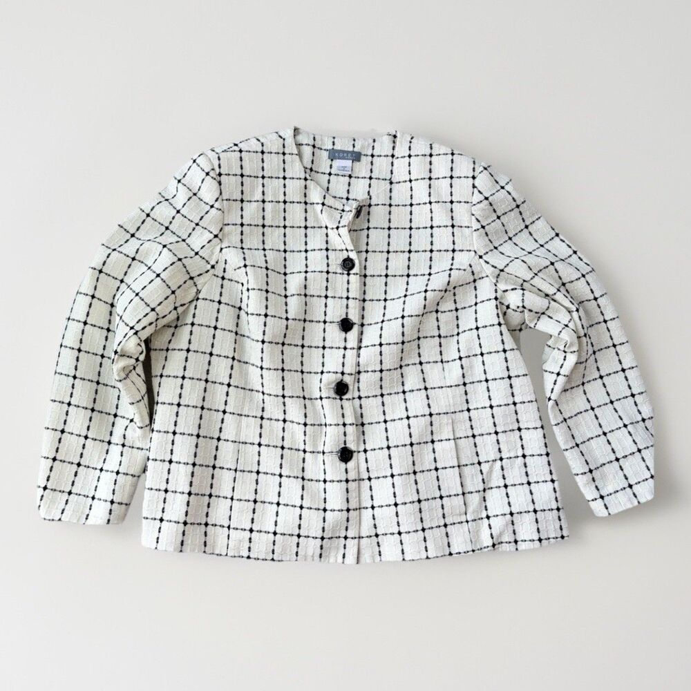 Koret Windowpane Check Jacket White Black Tweed Blazer Collarless Size 20W